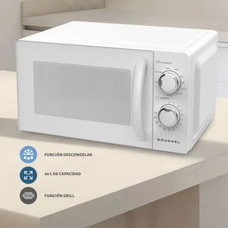 Grunkel Microondas Con Grill 700 W 20 L Blanco Con 5 Niveles De Potencia