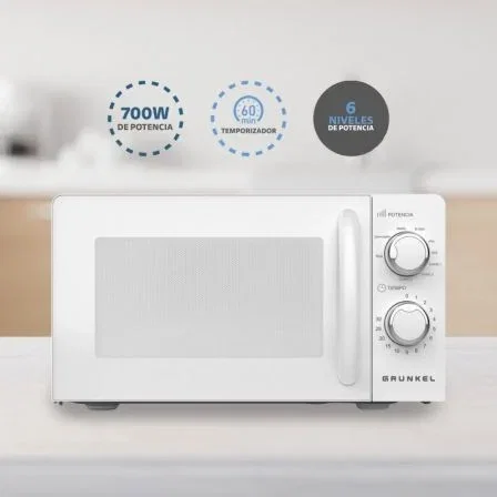 Grunkel Microondas Con Grill 700 W 20 L Blanco Con 5 Niveles De Potencia