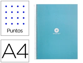 Antartik Cuaderno espiral A4 micro dots tapa forrada 80 hojas 90 gr rayado puntos celeste