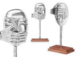 Giftdecor Figura Metal Mano Boca Plata con Soporte Madera 17 x 33.5 x 10 cm (Set de 6)