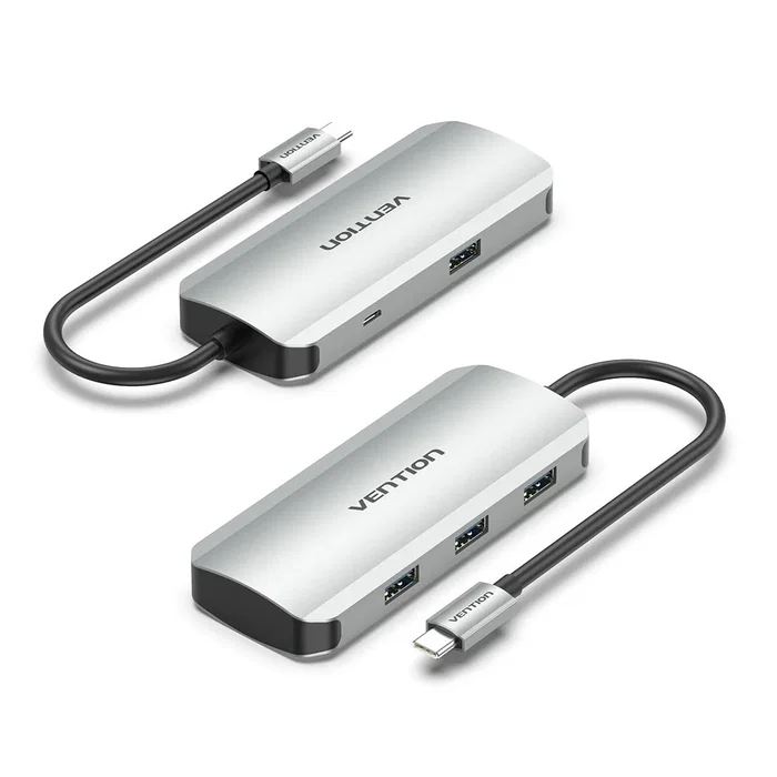 Vention TNAHB Hub USB Tipo-C 4xUSB 1xMicroUSB PD 5000 Mbit/s Gris Aluminio