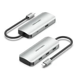 Vention TNAHB Hub USB Tipo-C 4xUSB 1xMicroUSB PD 5000 Mbit/s Gris Aluminio