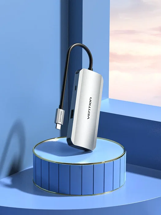 Vention TNAHB Hub USB Tipo-C 4xUSB 1xMicroUSB PD 5000 Mbit/s Gris Aluminio