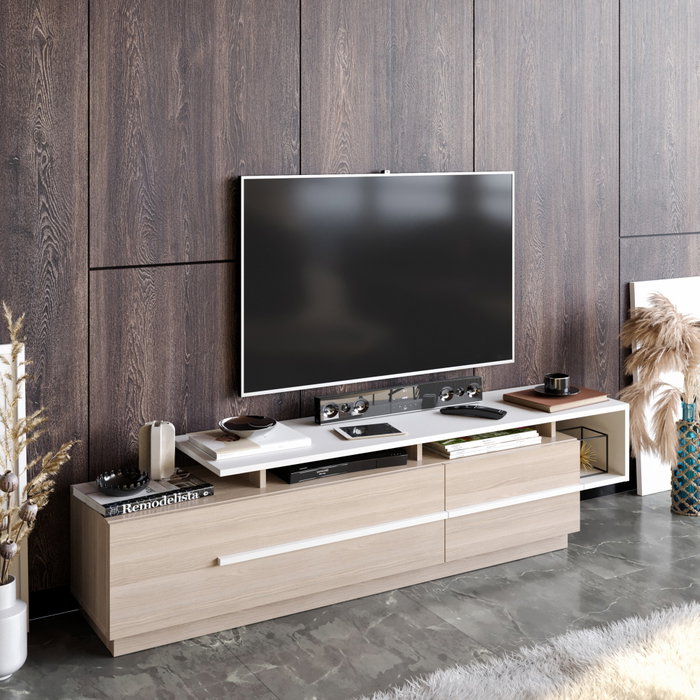 Hanah Home Soporte TV Cordoba Blanco 180cm Moderno Minimalista Robusto Tablero Melamina 18mm
