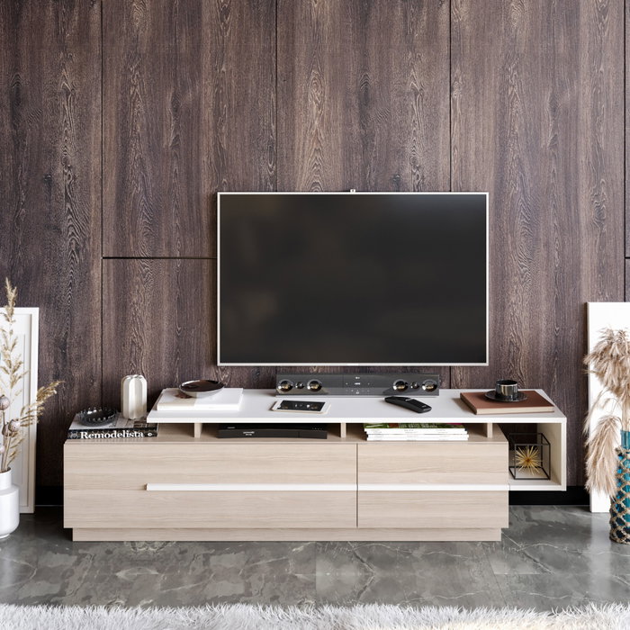 Hanah Home Soporte TV Cordoba Blanco 180cm Moderno Minimalista Robusto Tablero Melamina 18mm