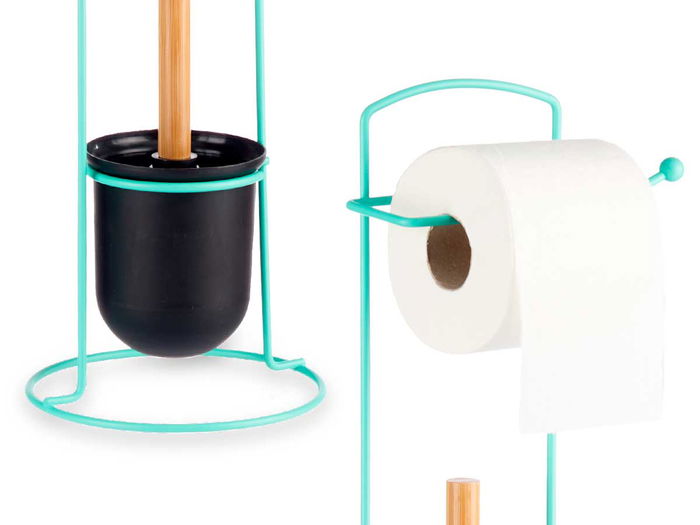 Berilo Portarrollo Metal Escobilla Bambú Menta 17x57x16.5 cm (Set de 6)