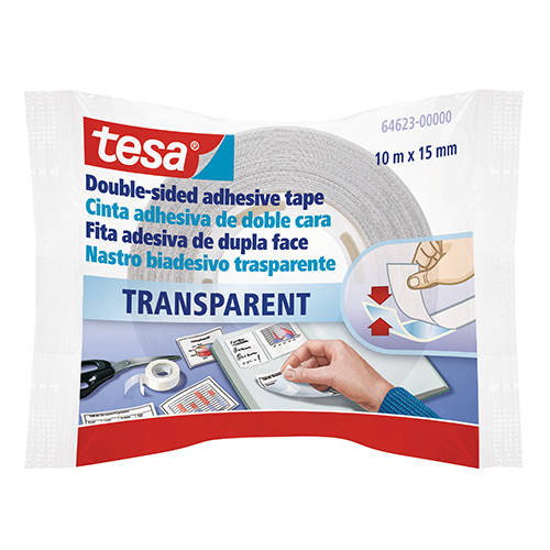 TESA Cinta Adhesiva de Doble Cara Transparente 15mm x 10m (Set de 12)