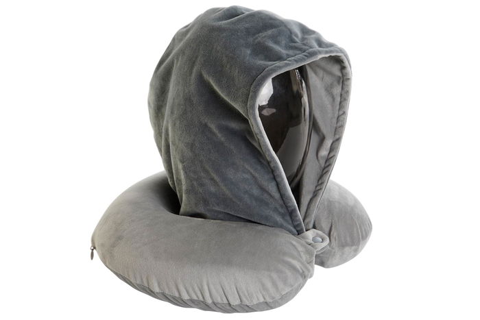 DKD Home Decor Cojin de Viaje Gris Claro y Gris Oscuro de Poliester con Capucha y Boton 10 x 32 x 30 cm (4 Unidades)