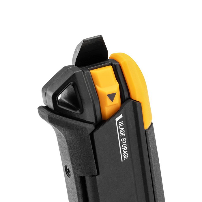 Toughbuilt Cúter Autocarga Multifunción con Almacenamiento para 20 Cuchillas, 5 Hojas Incluidas, Mango Ergonómico Triple Inyección y Corte de Cuerda