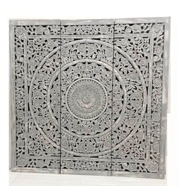 DKD Home Decor Cabecero de Cama Indio con Mandala, Set 3 Piezas, Gris, Ancho 180 cm, Material MDF