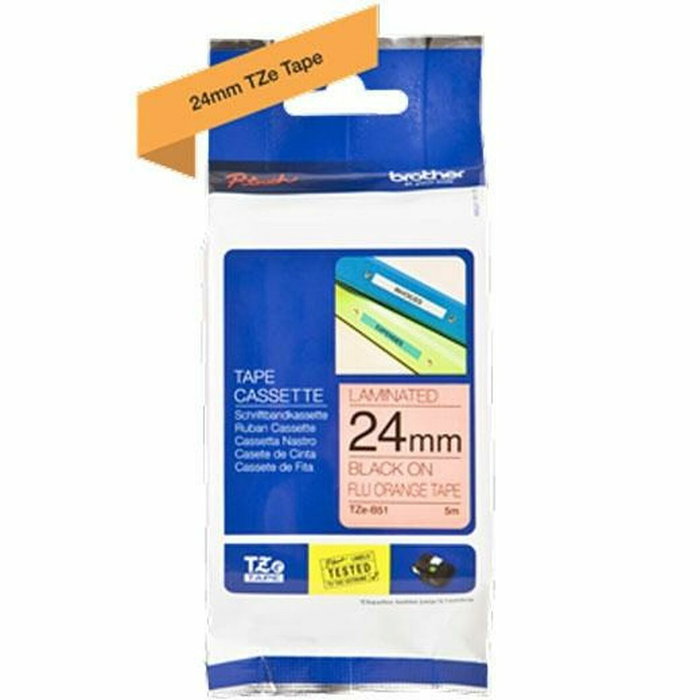 Brother TZE-B51 Cinta Laminada Negro sobre Naranja Fluorescente 24 mm Brother TZE-B51 Cinta Laminada Negro sobre Naranja Fluorescente 24 mm