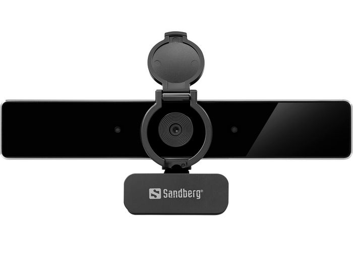Sandberg Webcam USB-C/A Pro Remote 4K para Videoconferencias con Audio y Video Nítido, Corrección de Luz y Tapa de Privacidad