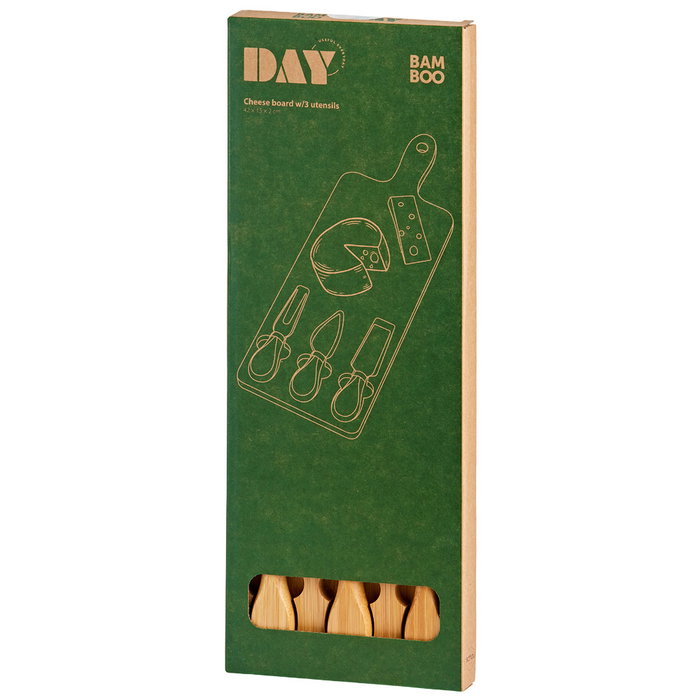 Day Tabla de Quesos de Bambú y Acero Inoxidable con 3 Cuchillos 42x15 cm Day Tabla de Quesos de Bambú y Acero Inoxidable con 3 Cuchillos 42x15 cm