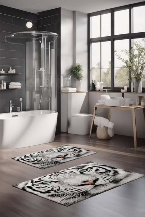Mijölnir CT-5118 Juego de Alfombrillas de Baño 2 Piezas Poliéster Antideslizante Antibacteriano Lavable a Máquina 40x60 cm 60x100 cm