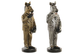 DKD Home Decor Figura de Resina Cebra Pack de 2 (Dorado y Plateado) de 14,5x13x39 cm