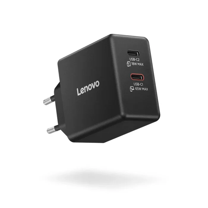 Lenovo Dual USB-C 65W GaN Charger Negro con cable de 1,5 m