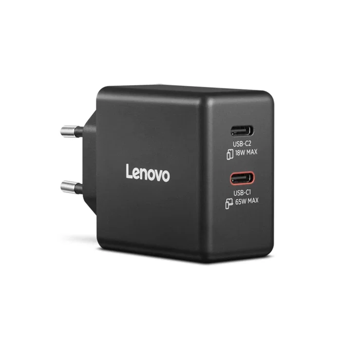 Lenovo Dual USB-C 65W GaN Charger Negro con cable de 1,5 m