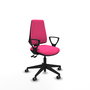 Silla de oficina Elche con mecanismo Asincro tapizada con Similpiel color Rosa. Equipada con Base piramidal negra, Brazos fijos y Ruedas 65 mm parqué