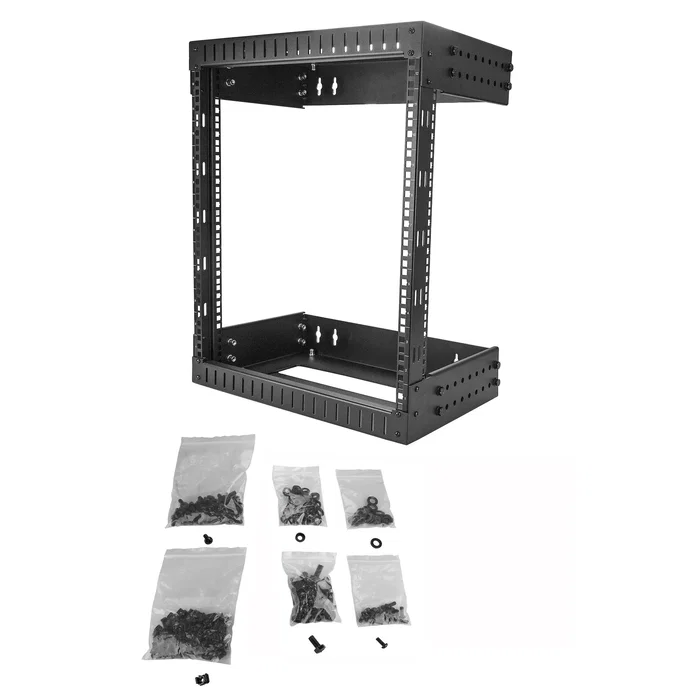 StarTech.com RK12WALLOA Armario Rack de Montaje en Pared 12U, Marco Abierto, Profundidad Ajustable 12-20", Capacidad 90 kg, Acero, Negro