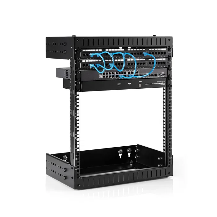 StarTech.com RK12WALLOA Armario Rack de Montaje en Pared 12U, Marco Abierto, Profundidad Ajustable 12-20", Capacidad 90 kg, Acero, Negro
