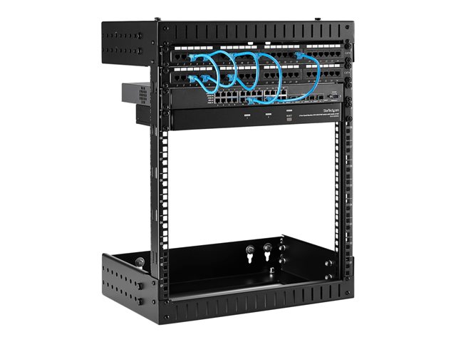 StarTech.com Rack de Pared Abierto 12U RK12WALLOA para Montaje en Pared, Profundidad Ajustable 12-20 Pulgadas, Carga 90 kg, 19", Acero Negro