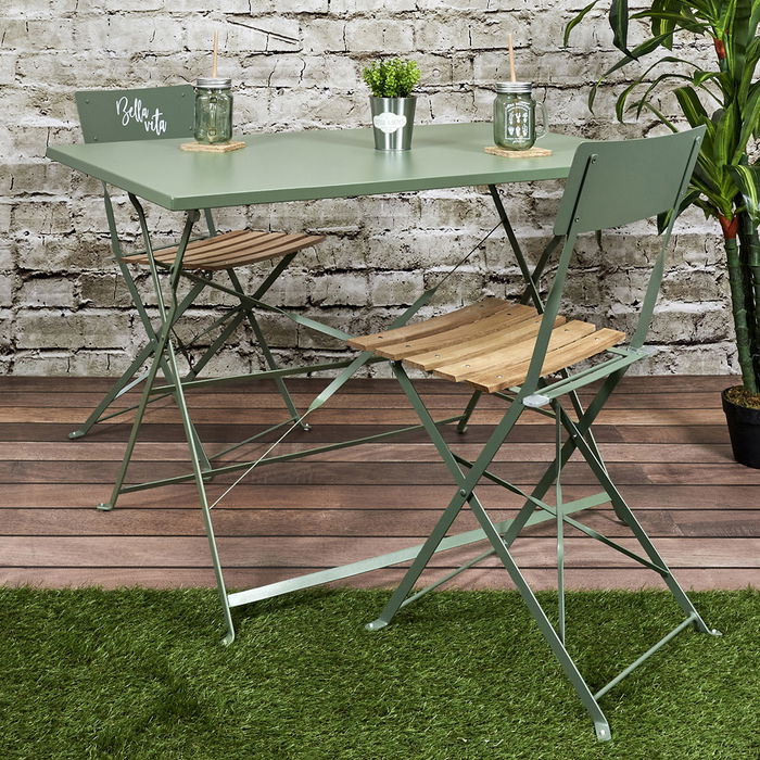Home Deco Factory Silla Plegable Verde con Frase 'Bella Vita' para Exterior