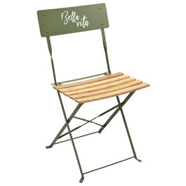 Home Deco Factory Silla Plegable Verde con Frase 'Bella Vita' para Exterior