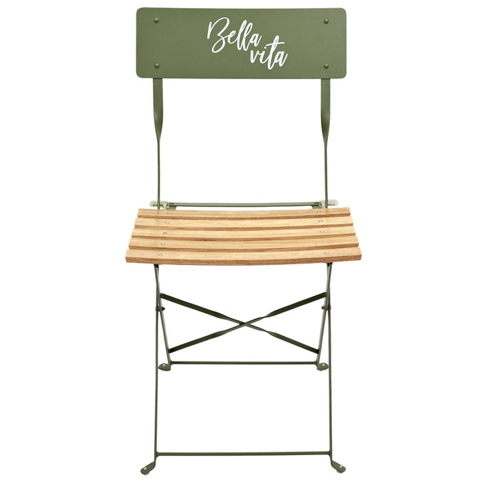 Home Deco Factory Silla Plegable Verde con Frase 'Bella Vita' para Exterior