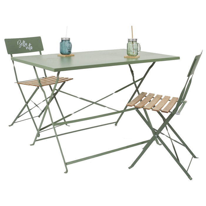 Home Deco Factory Silla Plegable Verde con Frase 'Bella Vita' para Exterior