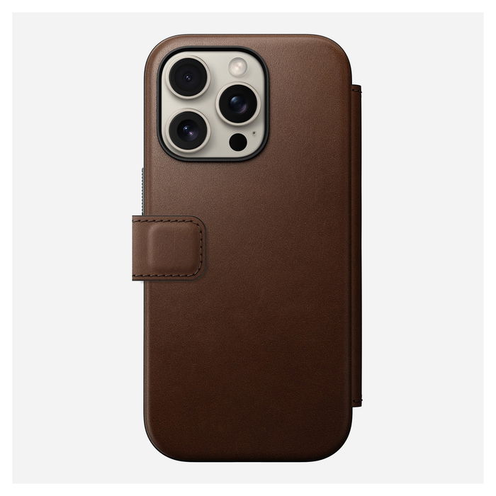 Nomad Modern Leather Folio iPhone 16 Pro Brown - Funda protectora de cuero marrón Nomad Modern Leather Folio iPhone 16 Pro Brown - Funda protectora de cuero marrón