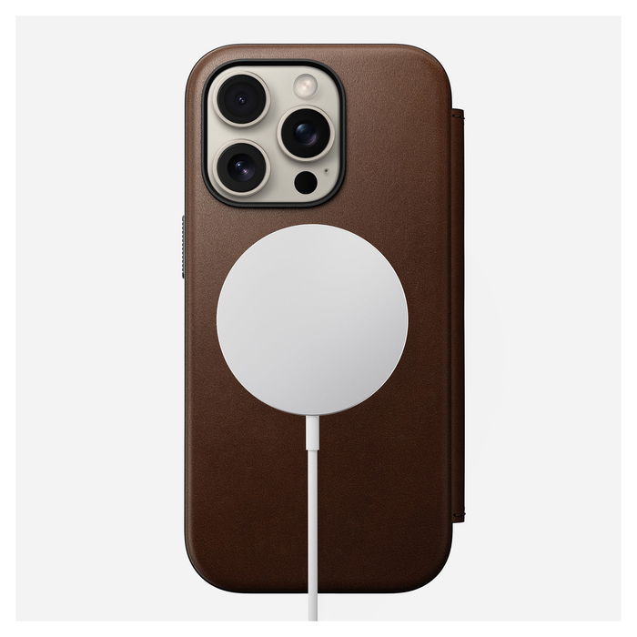 Nomad Modern Leather Folio iPhone 16 Pro Brown - Funda protectora de cuero marrón Nomad Modern Leather Folio iPhone 16 Pro Brown - Funda protectora de cuero marrón