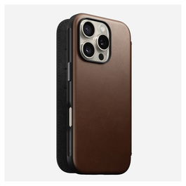 Nomad Modern Leather Folio iPhone 16 Pro Brown - Funda protectora de cuero marrón