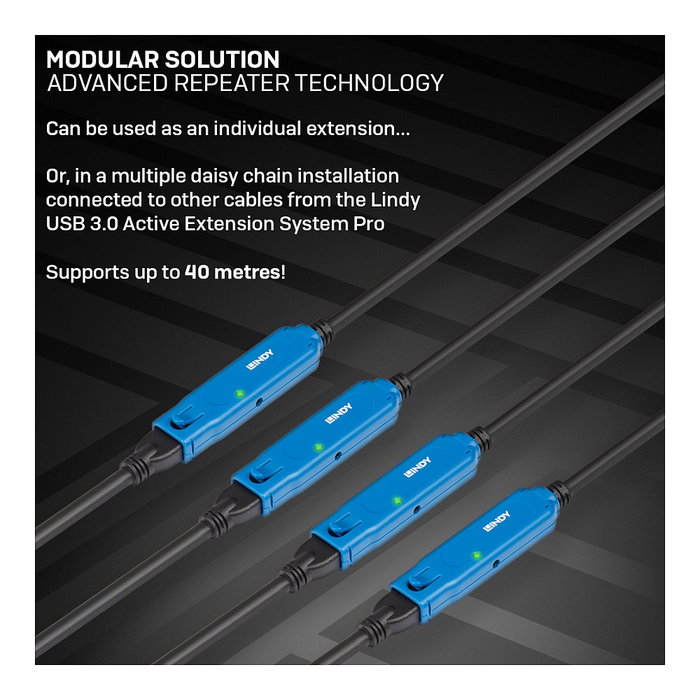 Lindy Extensión Activa USB 3.2 Gen 1 Pro 15m USB A Negro
