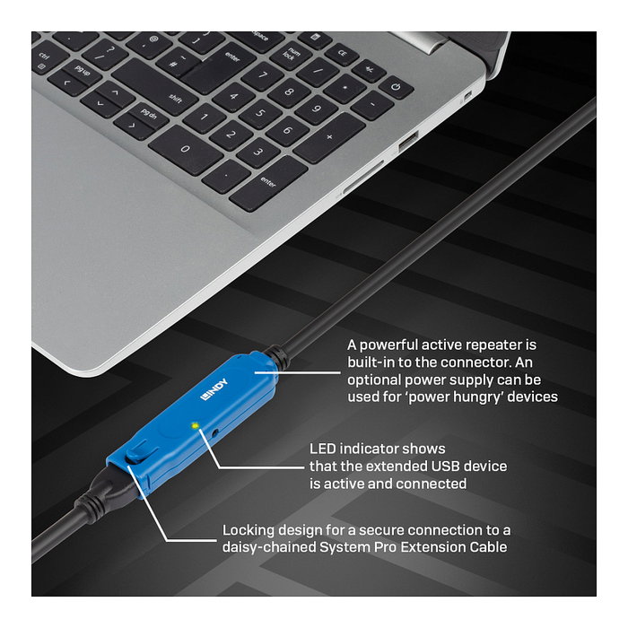 Lindy Extensión Activa USB 3.2 Gen 1 Pro 15m USB A Negro