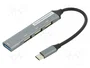 Gembird Hub USB Type-C con 4 puertos, 1x USB 3.2 y 3x USB 2.0, Plata