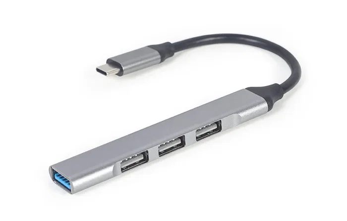 Gembird UHB-CM-U3P1U2P3-03 Hub USB Tipo-C con 4 Puertos - 1 Puerto USB 3.2 Gen 1 (5 Gbps) + 3 Puertos USB 2.0 - Color Plata