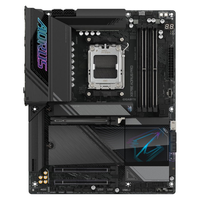 GIGABYTE Placa Base X870E AORUS PRO ATX para AMD Ryzen 9000/8000/7000 Series, Socket AM5, 16+2+2 Fases VRM, DDR5 8000MHz (OC), Wi-Fi 7, USB4, 4xM.2 PCIe 5.0/4.0, LAN 2.5GbE