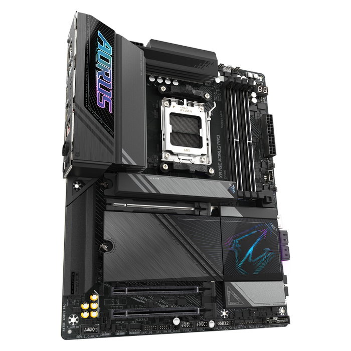 GIGABYTE Placa Base X870E AORUS PRO ATX para AMD Ryzen 9000/8000/7000 Series, Socket AM5, 16+2+2 Fases VRM, DDR5 8000MHz (OC), Wi-Fi 7, USB4, 4xM.2 PCIe 5.0/4.0, LAN 2.5GbE