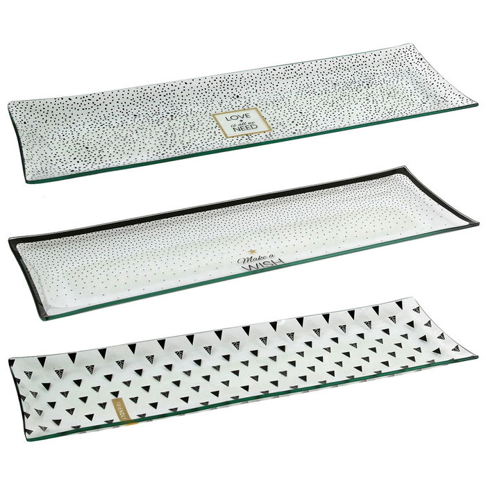 Totally Addict Bandeja Fuente Cristal Decorado Make A Wish Friendly day Love need 45x15x2,3 cm