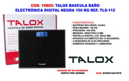 TALOX Báscula de Baño Electrónica Digital Negra TLS-112
