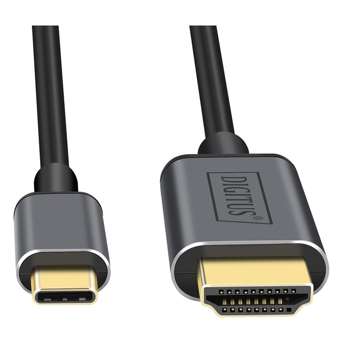 Digitus Cable Adaptador USB-C a HDMI (ST-ST) 1,8m, Soporta 4K UHD 30Hz, Conectores Macho, Color Negro