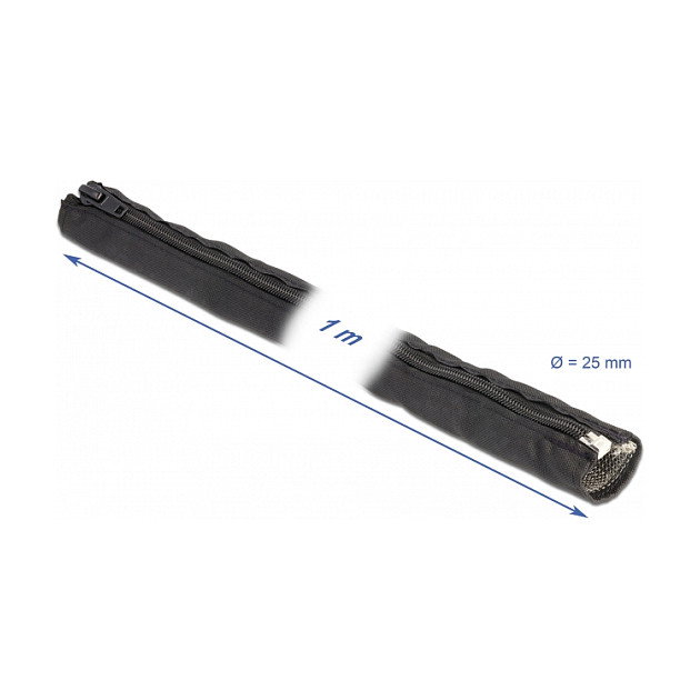 DeLOCK - Funda Trenzada de Protección EMI con Cremallera, Resistente al Calor, 25 mm x 1 m, Negro, Cobre/Poliéster