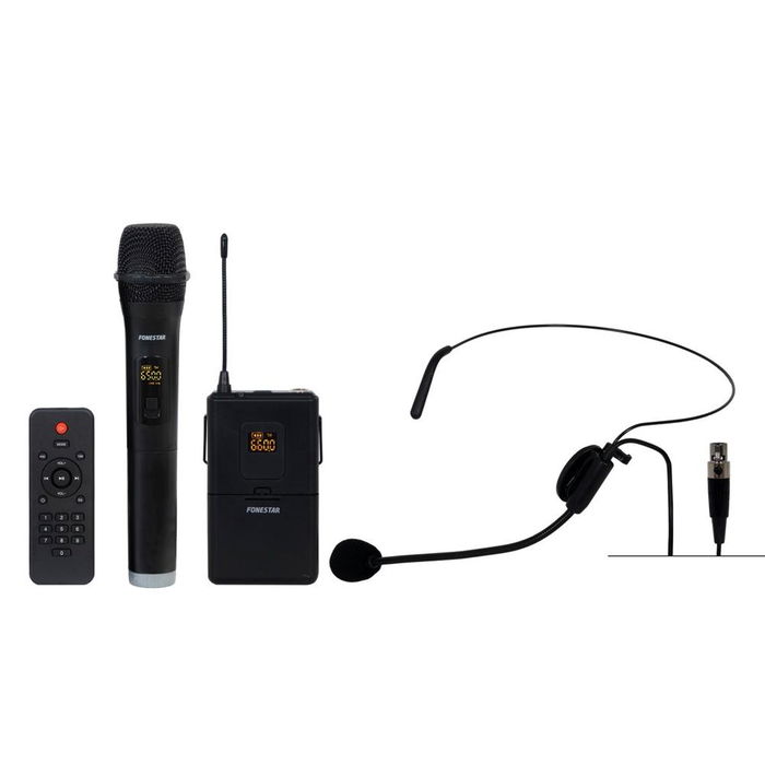 Fonestar Malibu-315 Altavoz Portátil Bluetooth Karaoke 250W con 2 Micrófonos Inalámbricos, USB/SD/FM, TWS, Guitarra, Carro Trolley y Batería