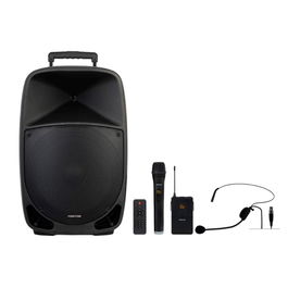 Fonestar Malibu-315 Altavoz Portátil Bluetooth Karaoke 250W con 2 Micrófonos Inalámbricos, USB/SD/FM, TWS, Guitarra, Carro Trolley y Batería