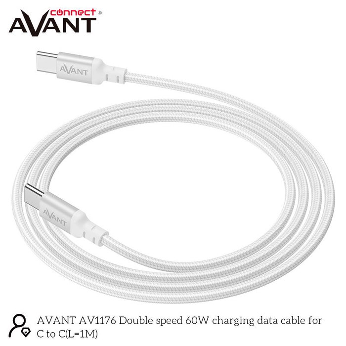 AVANT CONNECT Cable de Carga Rápida PD 60W, 1 Metro, USB A a USB C, Trenzado, para Móviles y Tablets