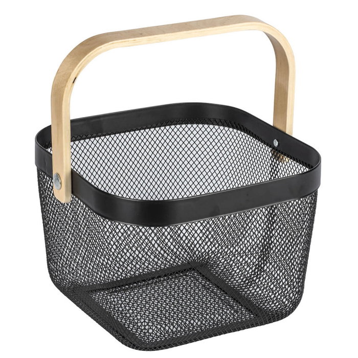 Confortime Cesta Metal Ordenación Cuadrada con Asa de Bambú Confortime Cesta Metal Ordenación Cuadrada con Asa de Bambú