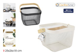 Confortime Cesta Metal Ordenación Cuadrada con Asa de Bambú