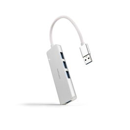 NANOCABLE Hub USB-A 3.0 a 4 Puertos USB 3.0 Hembra - Cable de 18 cm - Hasta 5 Gbps - Compacto en Aluminio - Plata - Plug & Play
