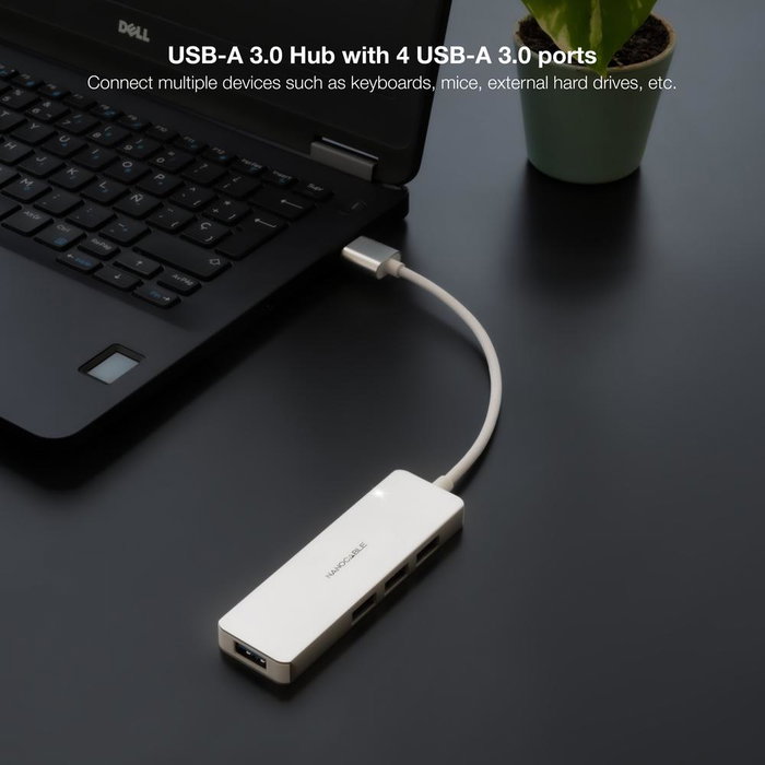 Nanocable Hub USB-A 3.0 a 4xUSB 3.0 (Plata, 18 cm) 10.16.4602