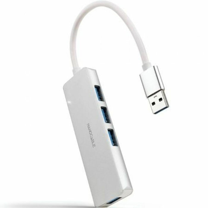 Nanocable Hub USB 3.0 a 4xUSB-A Plata Aluminio 18cm